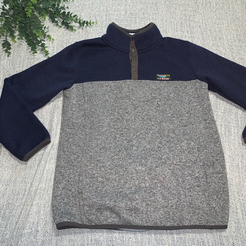 LL BEAN Sweater Fleece Pullover Colorblock Blue Size Large 14-16.